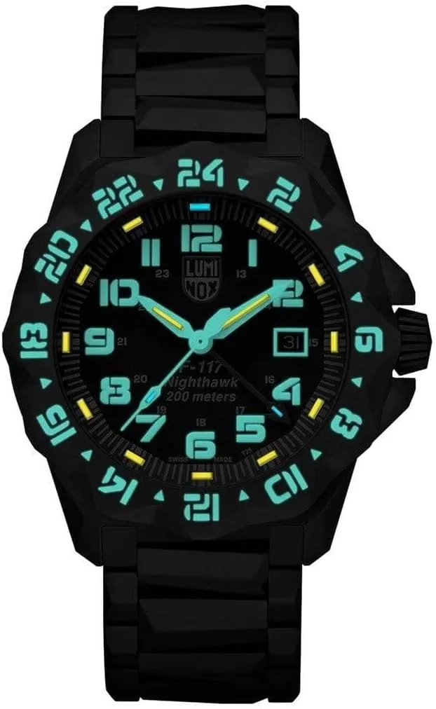- 200m Water Resistant - Sapphire Glas - Mens Watches - Made rivet deadly gnaw posthumously boost in Switzerland Luminox - F-117 Nighthawk - Mens Watch 44mm - Pilot Watch in Black Date Function Second Time Zone 