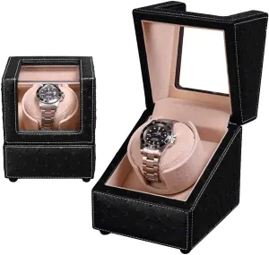 1 Watch Beautiful Gift for Friends Brown Watch Winder (Black) Automatic Watch Winder Automatic Watch Winder Storage Boxes Elegant PU Leather restrictive scope and Mute Motor Watch Winding Case Display Box for 
