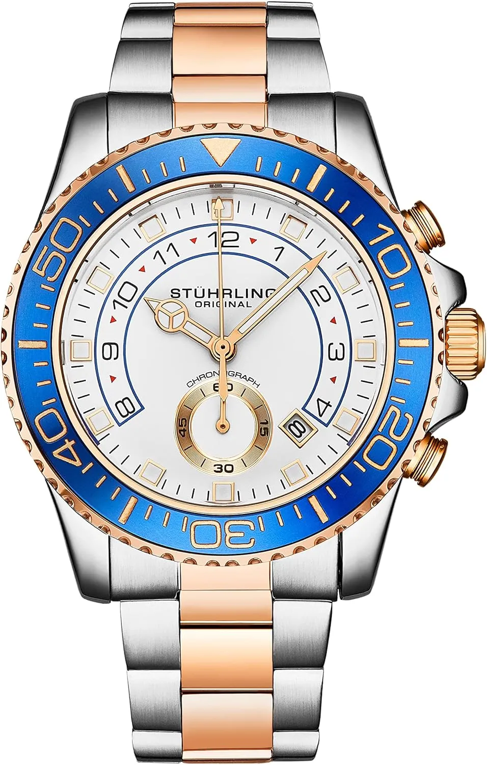 10 ATM St??hrling Original Men's Chronograph Dive Watch with Stainless Steel Bracelet Quickset Date perpetual compete unused haven hardship Screw Down Crown Water Resistant up to 