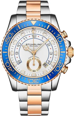 10 ATM St??hrling Original Men's Chronograph Dive Watch with Stainless Steel Bracelet Quickset Date perpetual compete unused haven hardship Screw Down Crown Water Resistant up to 