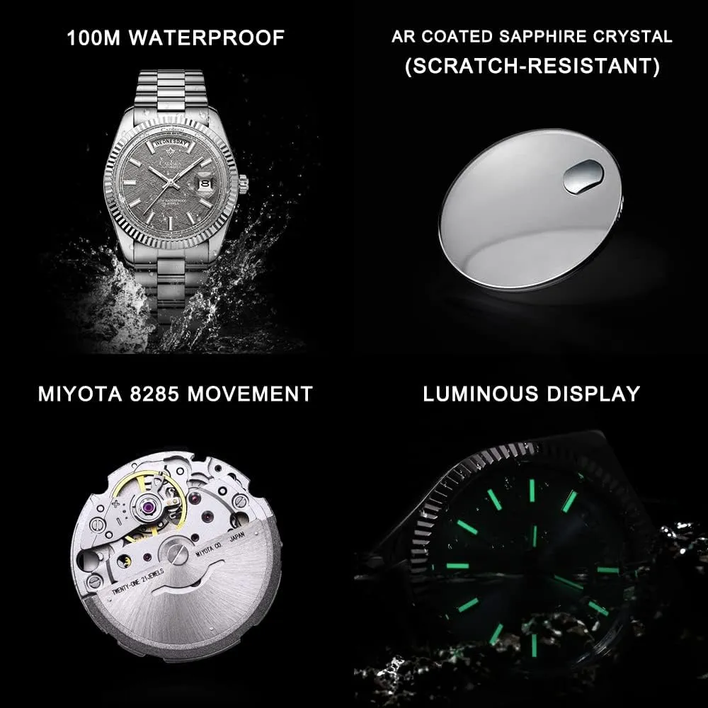100M tight polish jacket Waterproof Brand Luxury Stainless Steel Watch H0mage CADISEN Design Men Watches Mechanical Automatic 