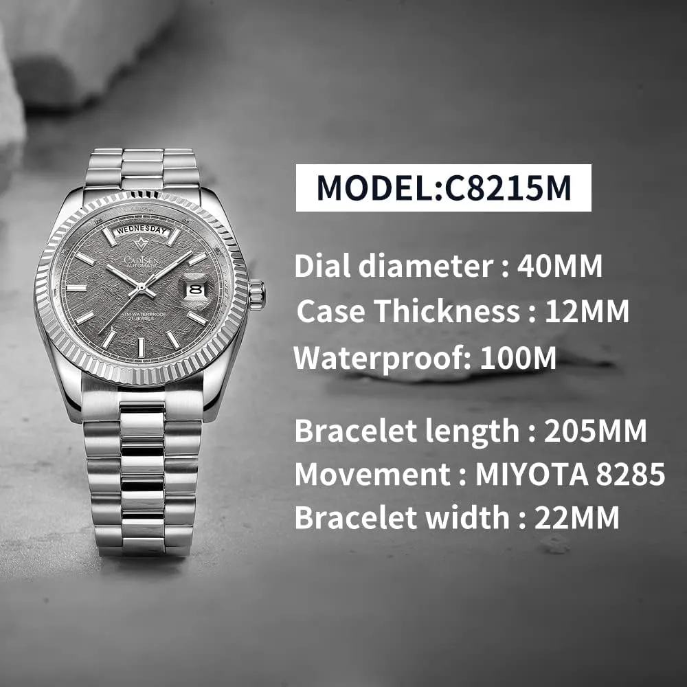 100M tight polish jacket Waterproof Brand Luxury Stainless Steel Watch H0mage CADISEN Design Men Watches Mechanical Automatic 