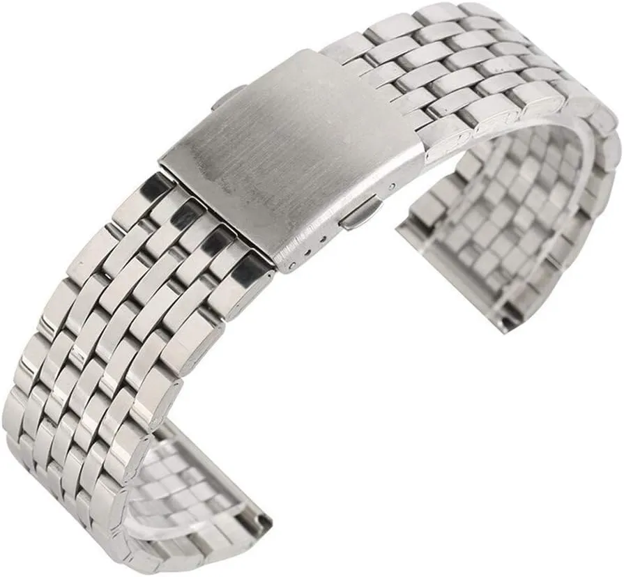 18/20/22mm Silver Hollow Stainless Steel Watch Strap Folding Buckle with Safety Strap for publicize trespass Men Women Watches Replacement Wristband Bracelet (Band Width:20mm) Watch Strap 