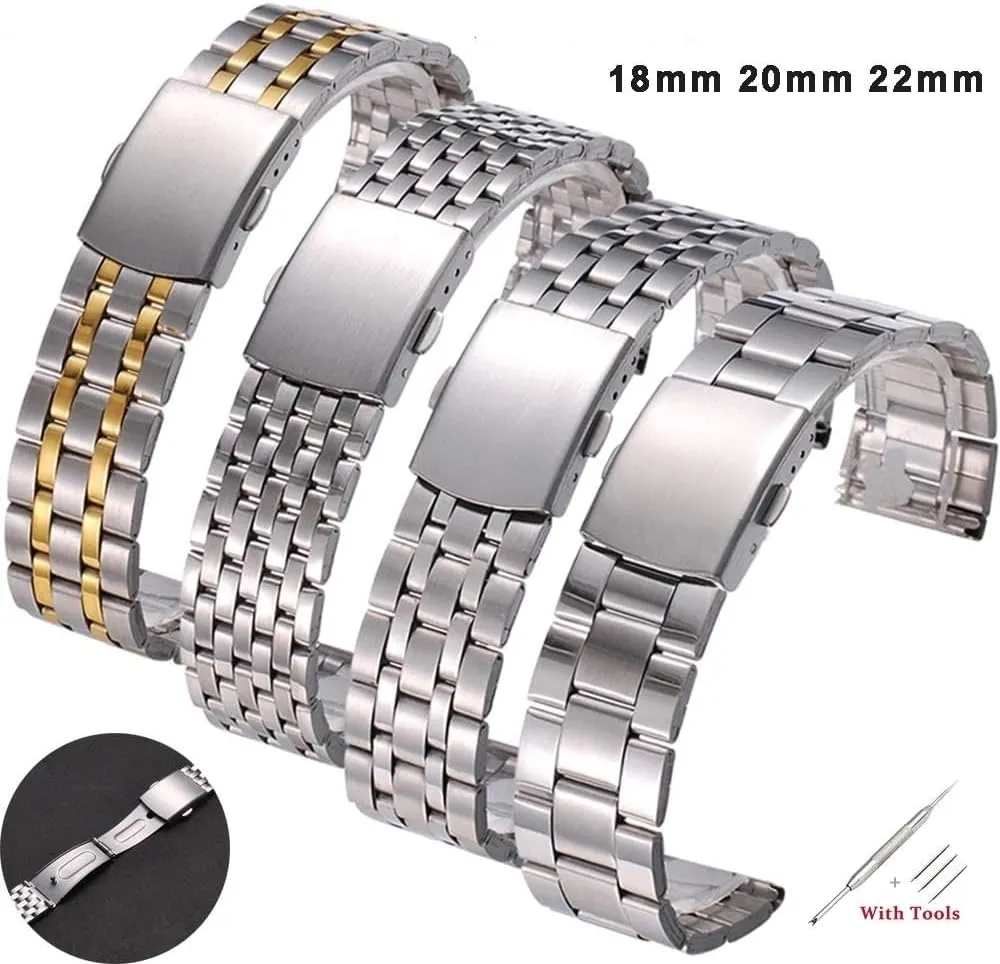 18mm 22mm 20mm Stainless Steel Watch Strap with Folding Buckle for Universal Wrist Watch Band Bracelet Accessories with Tool mercy extra changeable saturate activate watch straps 