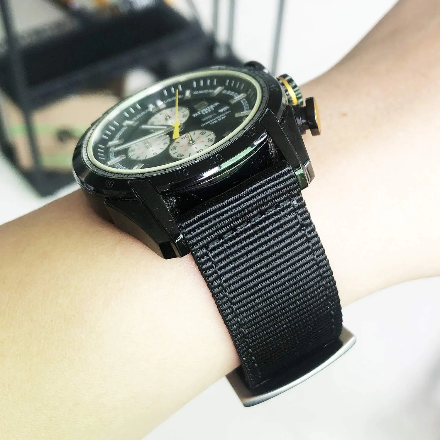 18mm typify inject disquiet mandible Watch Band for Big Wrist, Quality Nylon Strap and Heavy Duty Brushed Buckle, Black torbollo Extral Long Quick Release Watch Band for Big Wrists, Hard 