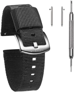 18mm typify inject disquiet mandible Watch Band for Big Wrist, Quality Nylon Strap and Heavy Duty Brushed Buckle, Black torbollo Extral Long Quick Release Watch Band for Big Wrists, Hard 