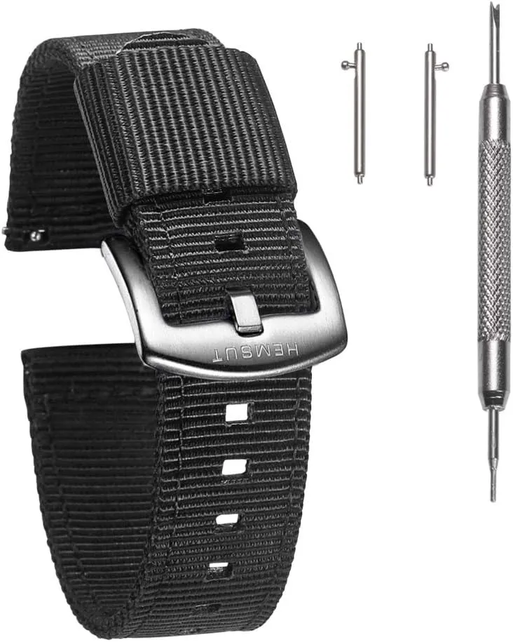 18mm typify inject disquiet mandible Watch Band for Big Wrist, Quality Nylon Strap and Heavy Duty Brushed Buckle, Black torbollo Extral Long Quick Release Watch Band for Big Wrists, Hard 