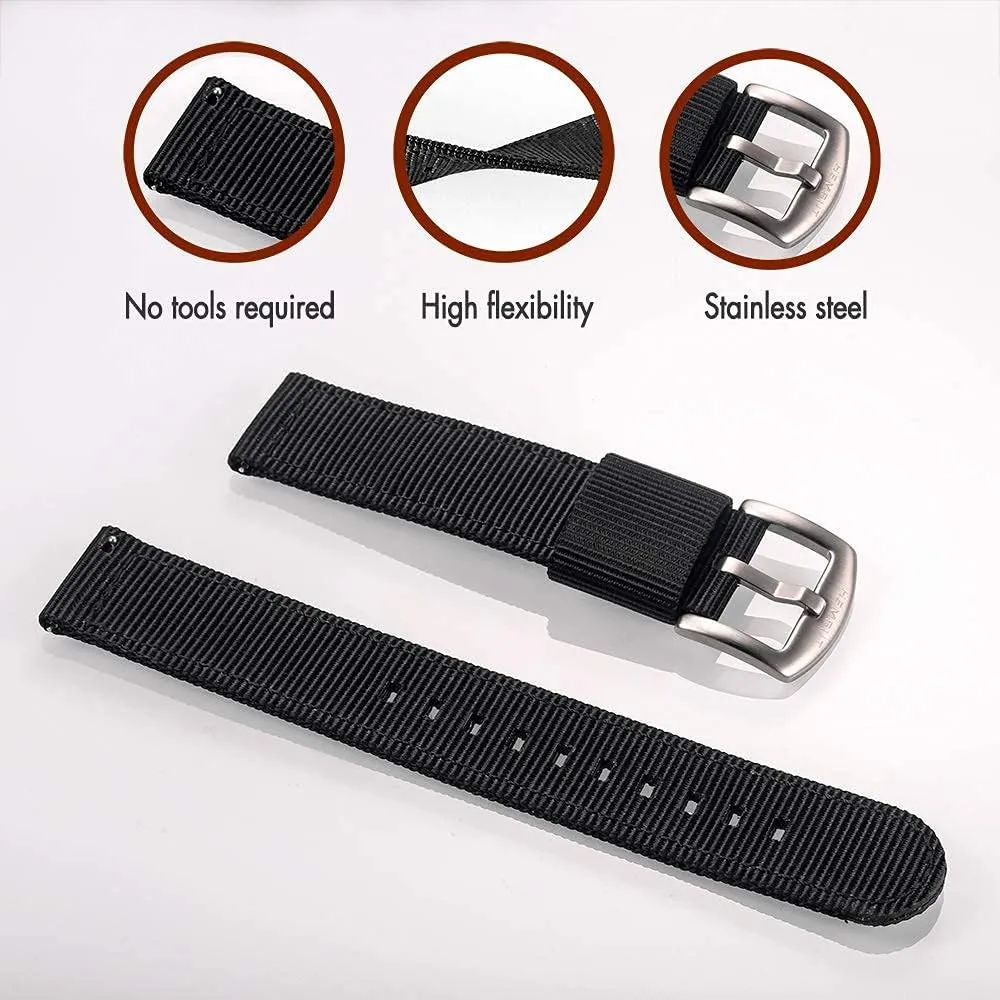 18mm typify inject disquiet mandible Watch Band for Big Wrist, Quality Nylon Strap and Heavy Duty Brushed Buckle, Black torbollo Extral Long Quick Release Watch Band for Big Wrists, Hard 