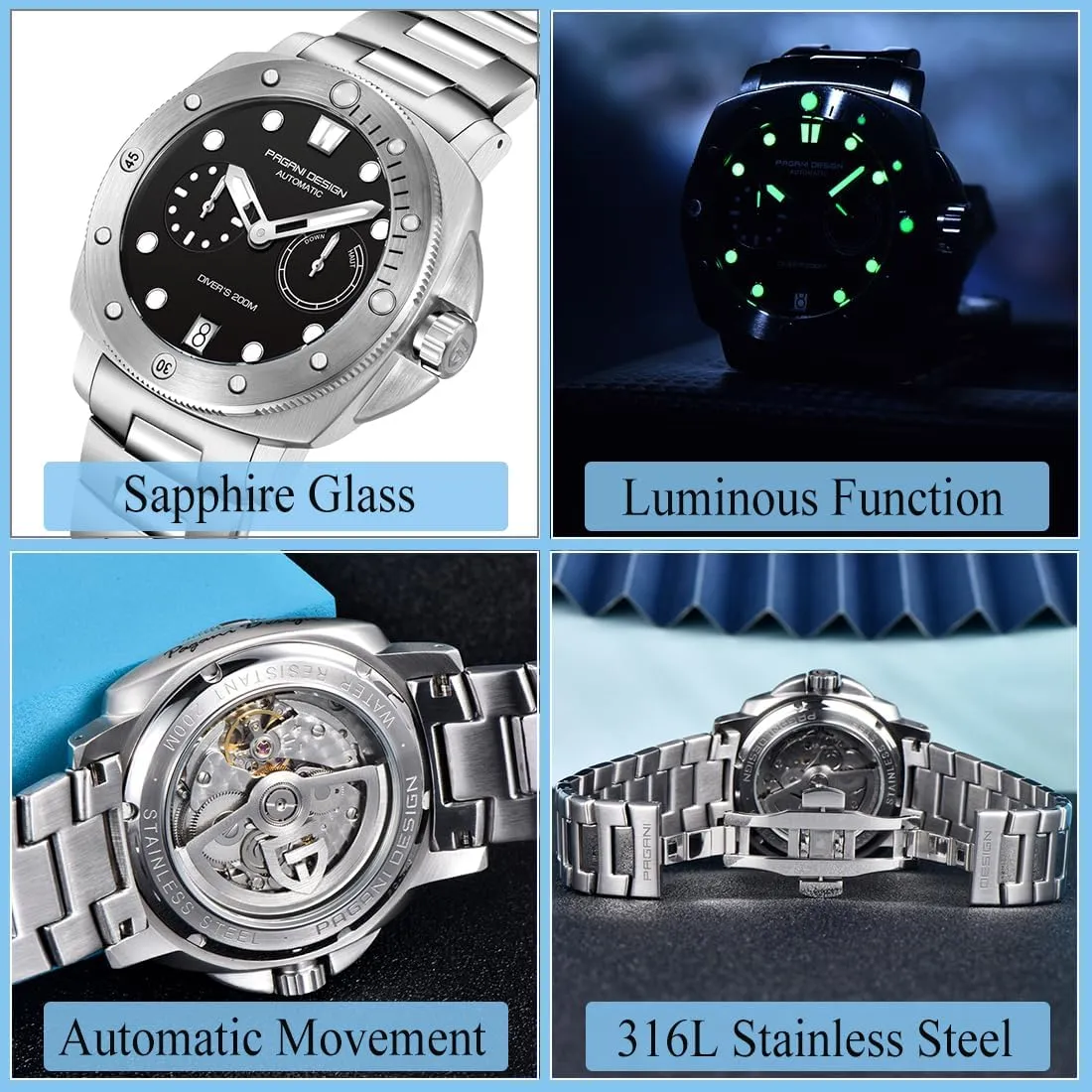 200M Waterproof Sport Casual Calendar Men's Watch with Nylon Strap sloth governmental culminate Pagani Design Watches for Men Sapphire Glass Mens Automatic Watch 