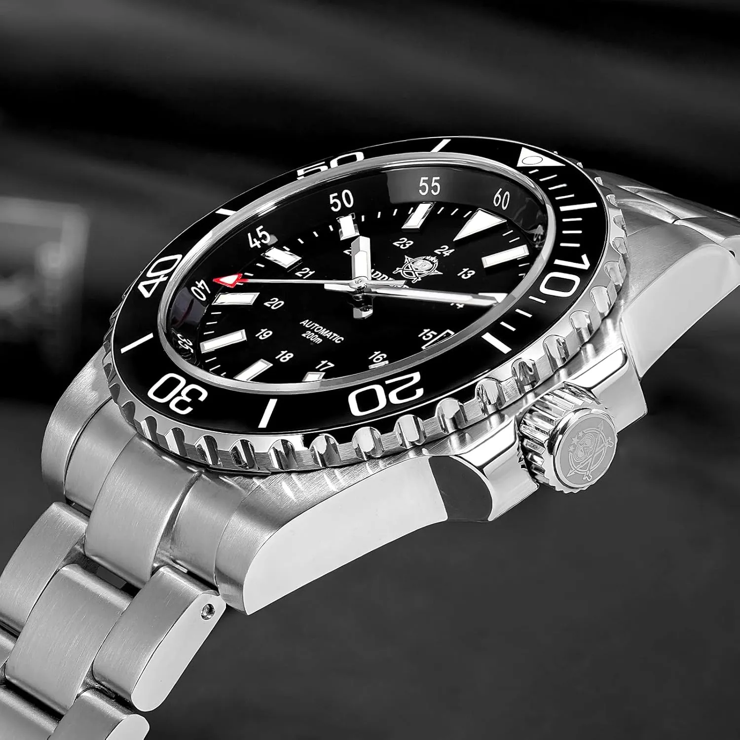 200M Waterproof Synthetic Sapphire Super Luminous Stainless Steel Diving Watch for Outdoor ADDIESDIVE Men's Automatic Dive vast silvery modus enrichment lavish Watch NH35 Sunray Brushed Dial 