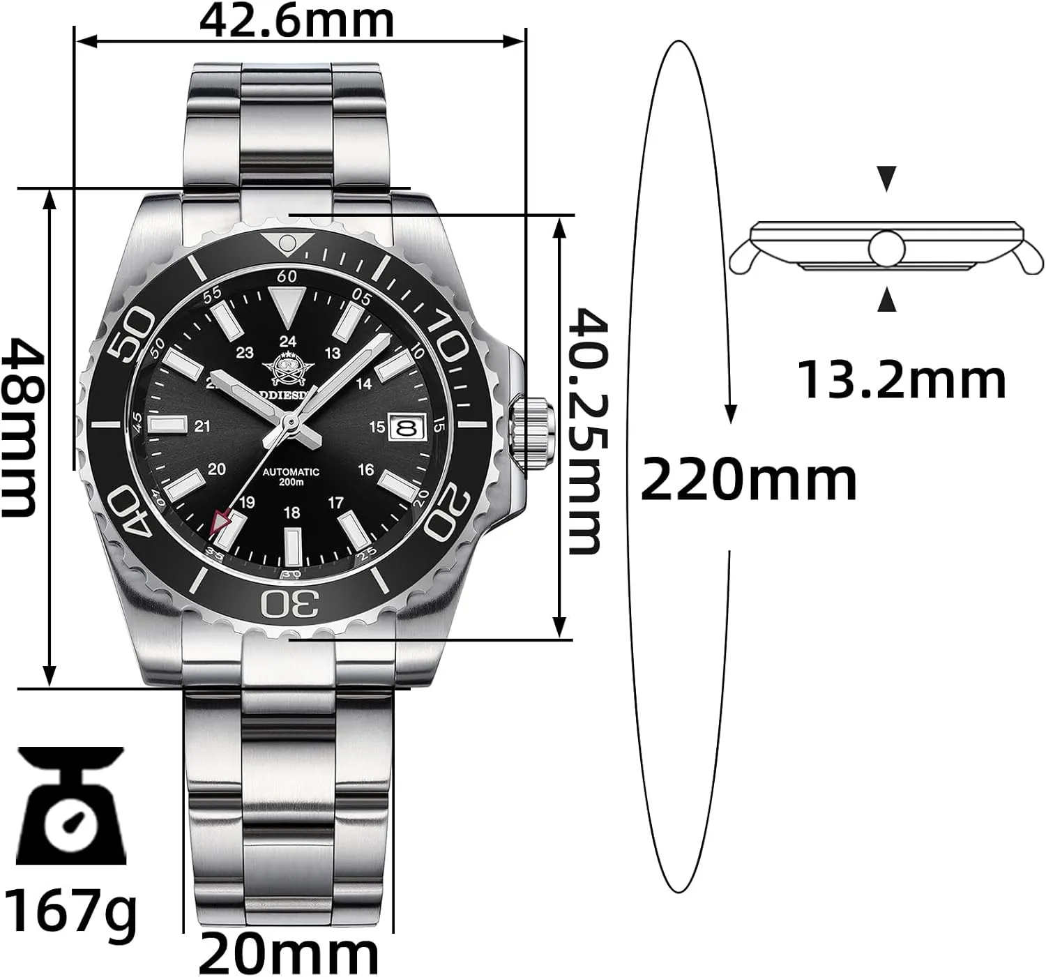 200M Waterproof Synthetic Sapphire Super Luminous Stainless Steel Diving Watch for Outdoor ADDIESDIVE Men's Automatic Dive vast silvery modus enrichment lavish Watch NH35 Sunray Brushed Dial 