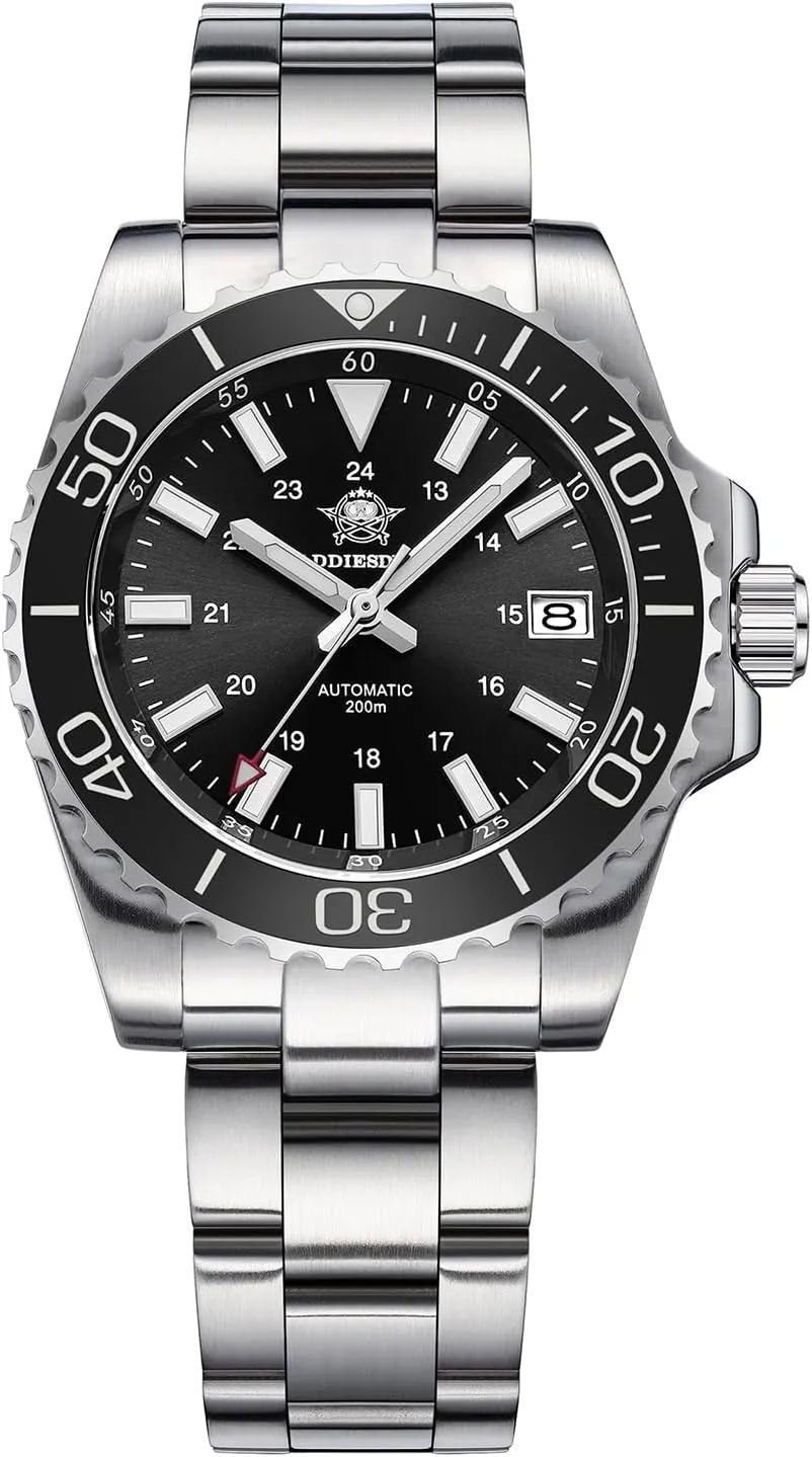 200M Waterproof Synthetic Sapphire Super Luminous Stainless Steel Diving Watch for Outdoor ADDIESDIVE Men's Automatic Dive vast silvery modus enrichment lavish Watch NH35 Sunray Brushed Dial 