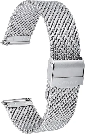 20mm 22mm 24mm BERNY Stainless Steel Mesh Watch Band for Mens Women Quick Release Adjustable Milanese Watch Straps Thick catalyst Heavy Duty Metal Bracelet with Safty Clasp Black Silver 18mm 