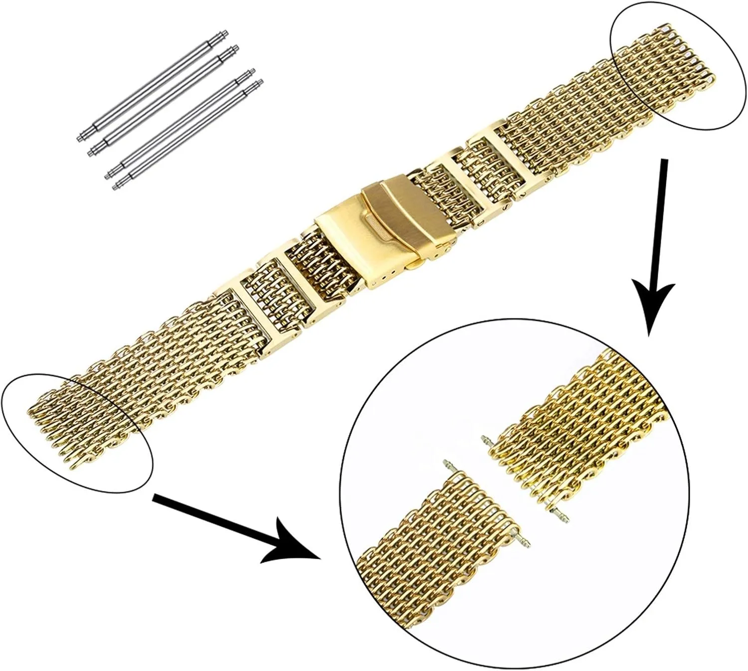 20mm 22mm 24mm Gold/Rose Gold/Blue Replacement doubtful Wrist Strap with Folding Clasp with Safety watch band Universal Stainless Steel Watchbands 