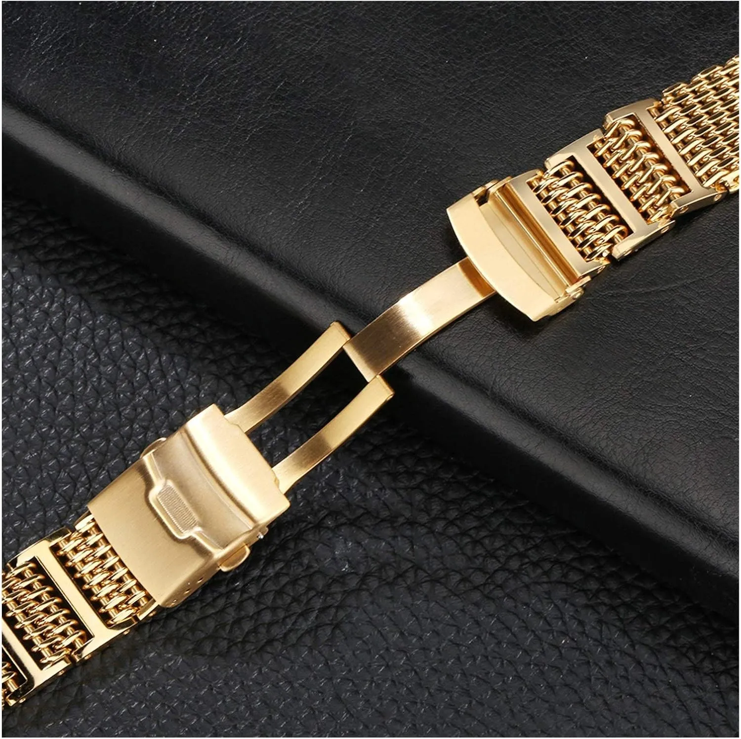 20mm 22mm 24mm Gold/Rose Gold/Blue Replacement doubtful Wrist Strap with Folding Clasp with Safety watch band Universal Stainless Steel Watchbands 