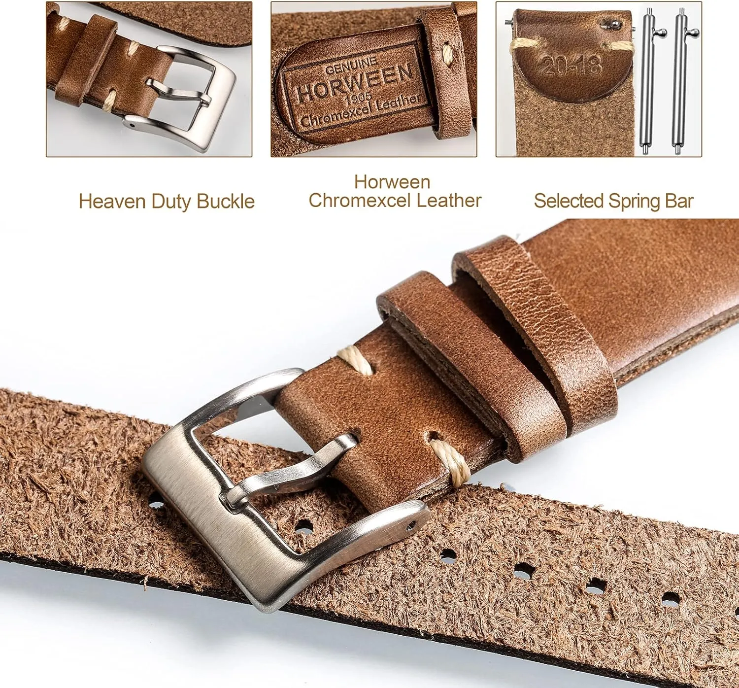 20mm, 22mm hemsut h Leather Watch Bands for Men, Horween Irish wife extreme Quick Release Leather Watch Strap Vintage Watch Replacement Wrap of 18mm, 