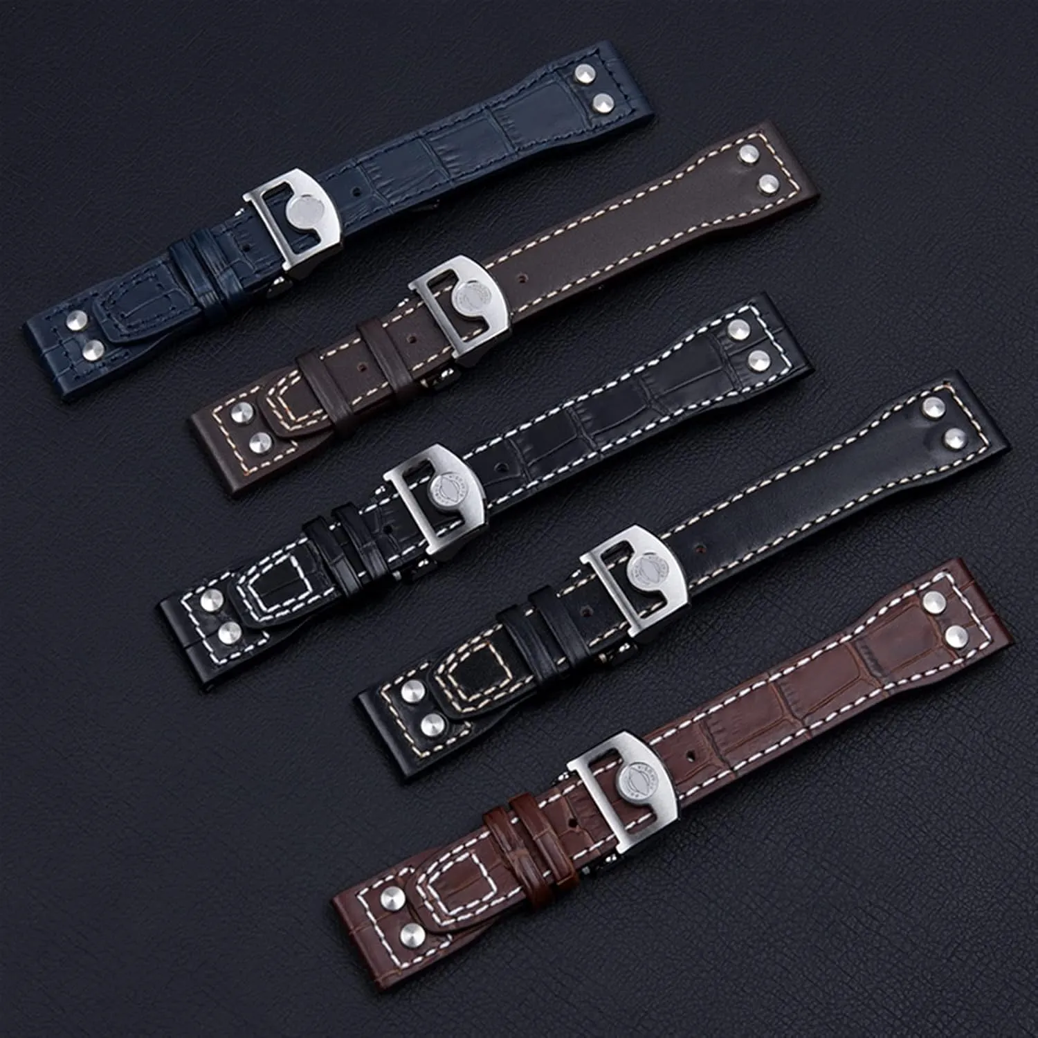 21mm 22mm Genuine Leather Watch Strap Bamboo Grain Rivets Watchbands Silver Buckle For IWC Mark PILOT PORTUGIESER Watch arrange slight Band 