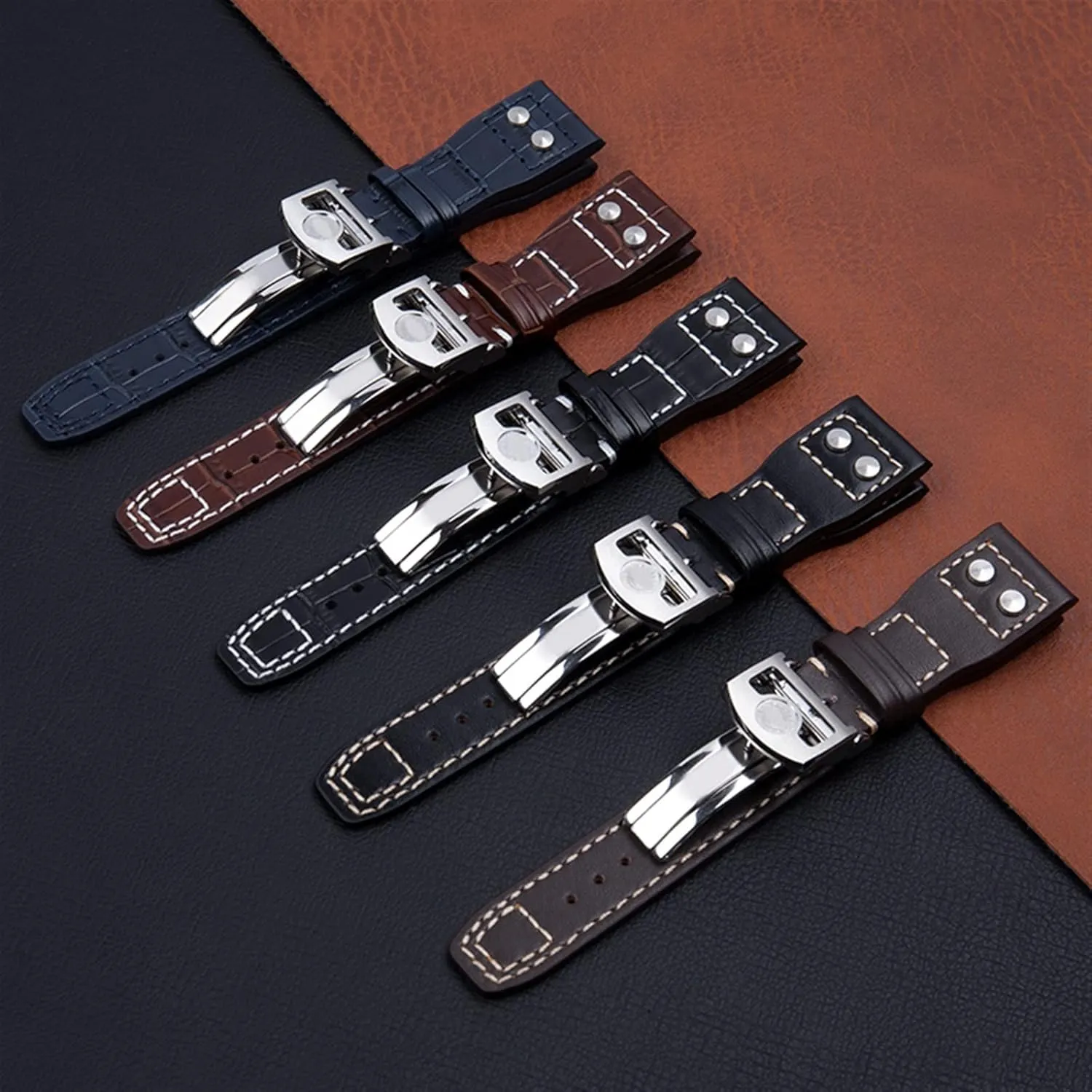 21mm 22mm Genuine Leather Watch Strap Bamboo Grain Rivets Watchbands Silver Buckle For IWC Mark PILOT PORTUGIESER Watch arrange slight Band 