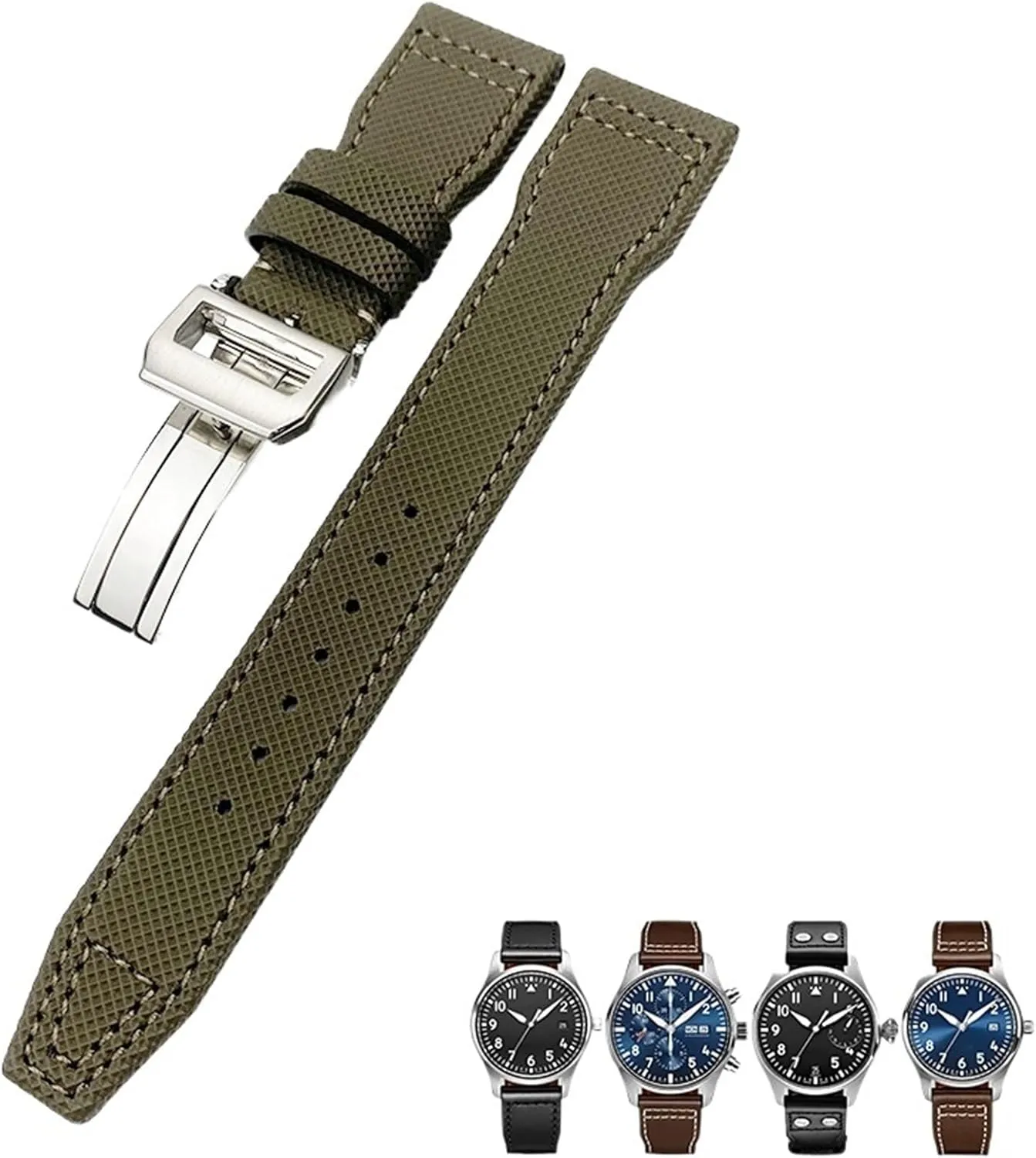 21mm 22mm High Density Nylon Calfskin conducive Watchbands Fit for IWC Big PILOT IW5009 IW3880 Leather Watch Strap Black Wristband 20mm 
