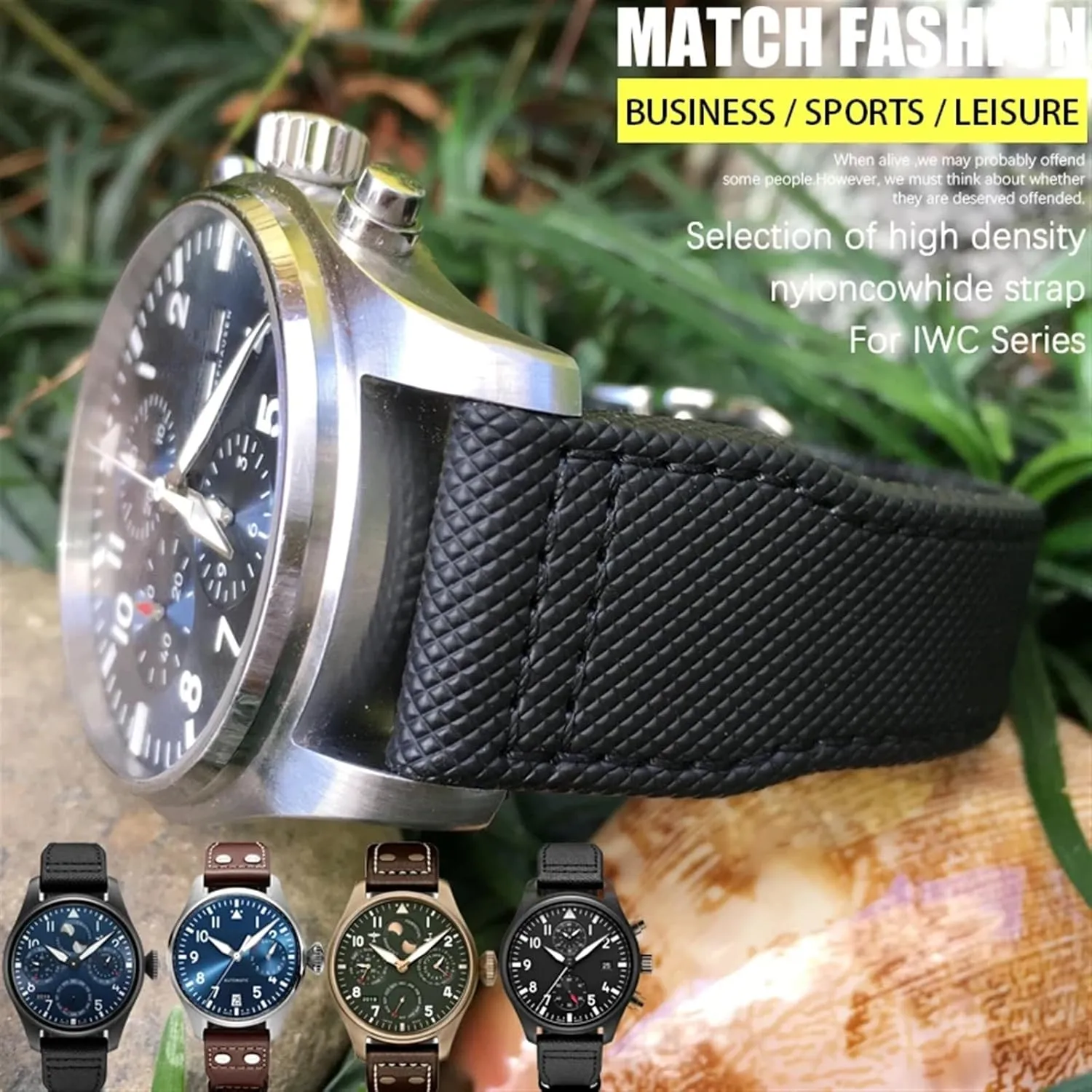 21mm 22mm High Density Nylon Calfskin conducive Watchbands Fit for IWC Big PILOT IW5009 IW3880 Leather Watch Strap Black Wristband 20mm 