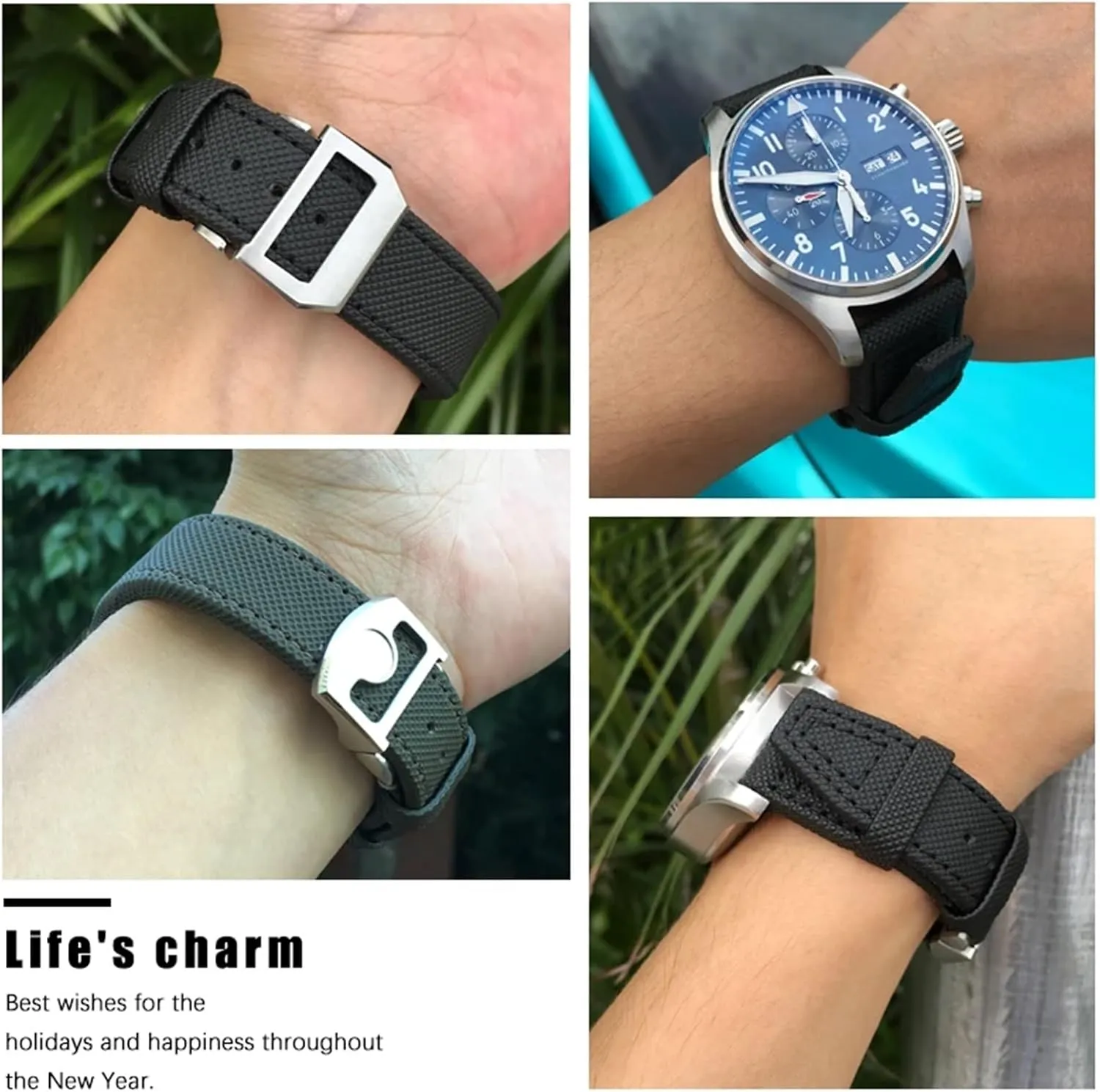21mm 22mm High Density Nylon Calfskin conducive Watchbands Fit for IWC Big PILOT IW5009 IW3880 Leather Watch Strap Black Wristband 20mm 