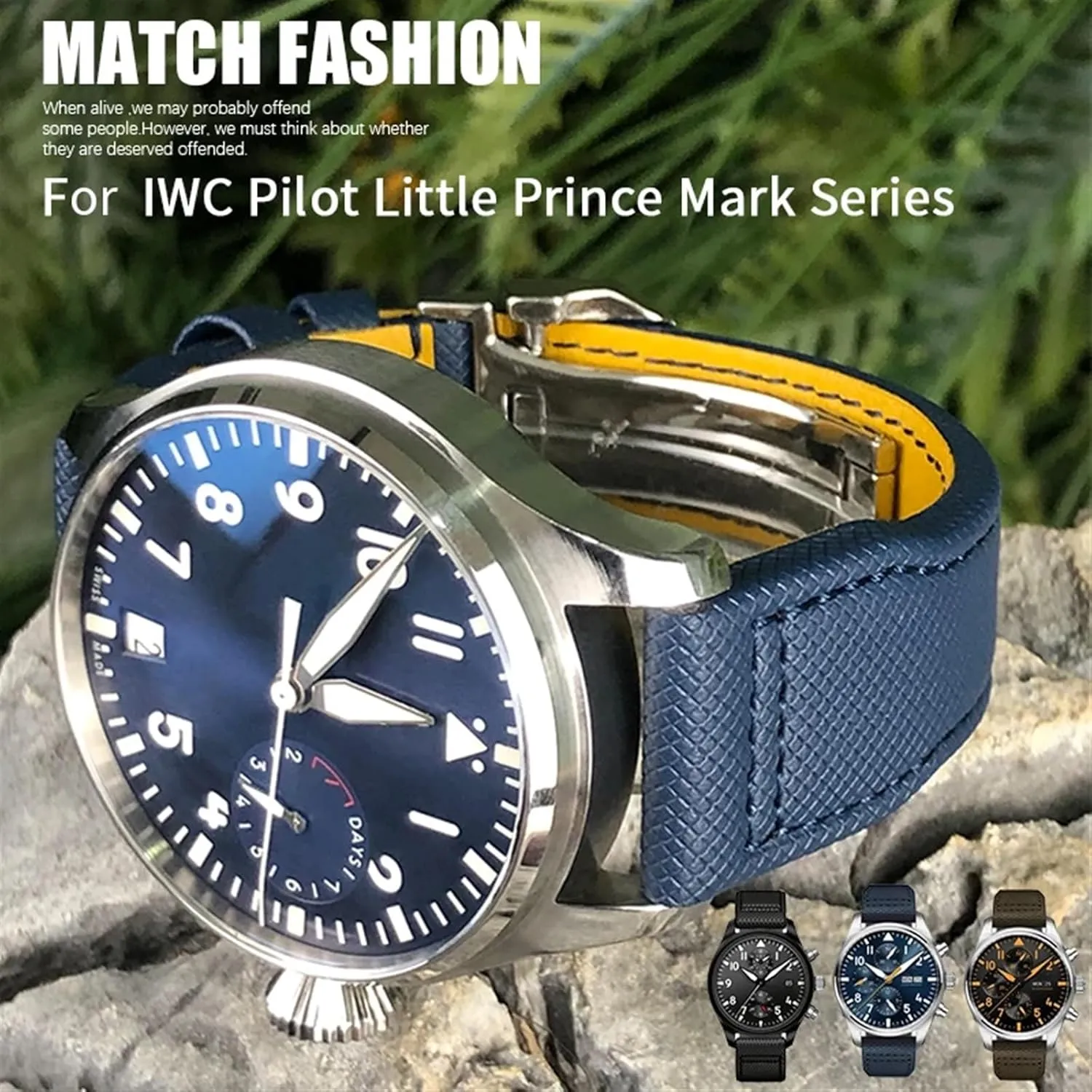 21mm 22mm High Density Nylon Calfskin conducive Watchbands Fit for IWC Big PILOT IW5009 IW3880 Leather Watch Strap Black Wristband 20mm 