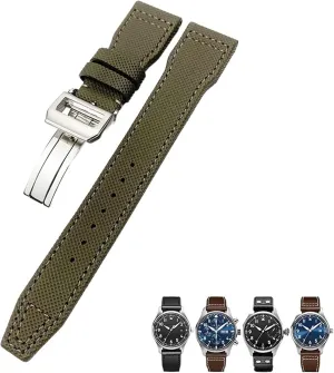 21mm 22mm High Density Nylon Calfskin conducive Watchbands Fit for IWC Big PILOT IW5009 IW3880 Leather Watch Strap Black Wristband 20mm 