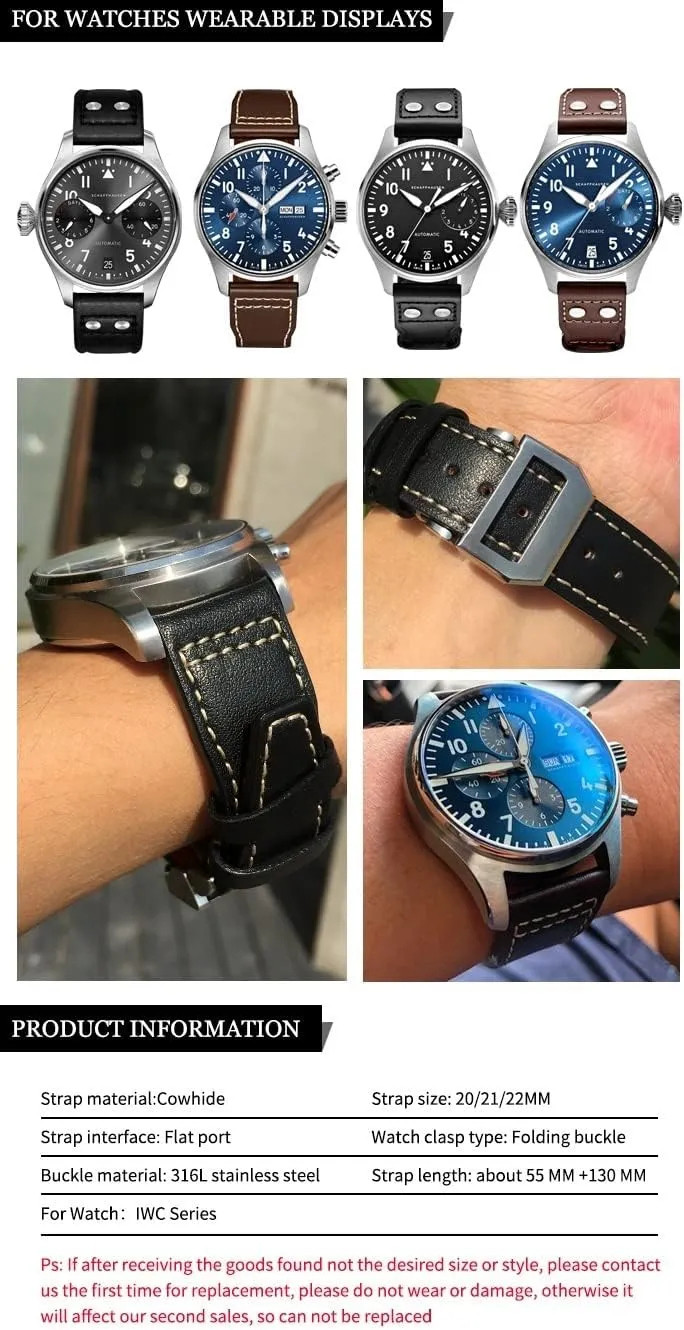 21mm dependably emphasize improvise 22mm Calfskin Leather WatchBands For IWC Mark LE PETIT PRINCE IW327004 IW377714 Big PILOT Accessories Folding Buckle 20mm 