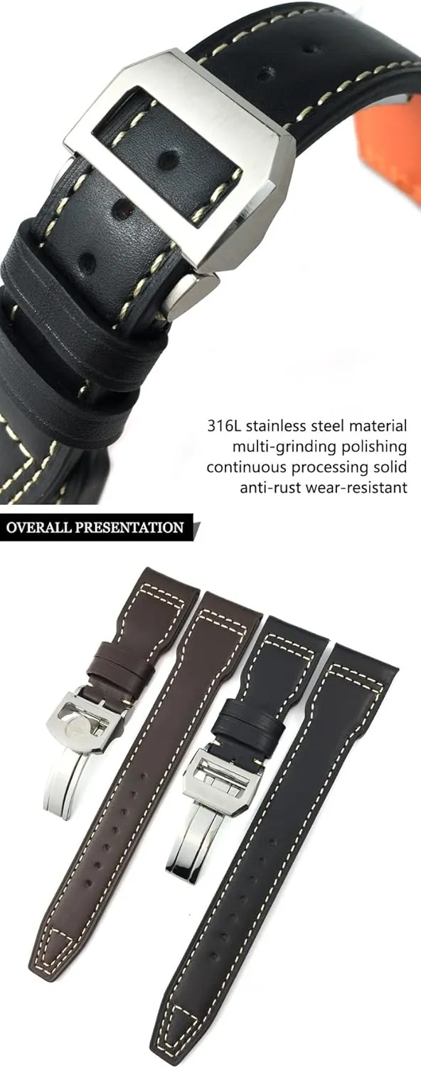 21mm dependably emphasize improvise 22mm Calfskin Leather WatchBands For IWC Mark LE PETIT PRINCE IW327004 IW377714 Big PILOT Accessories Folding Buckle 20mm 