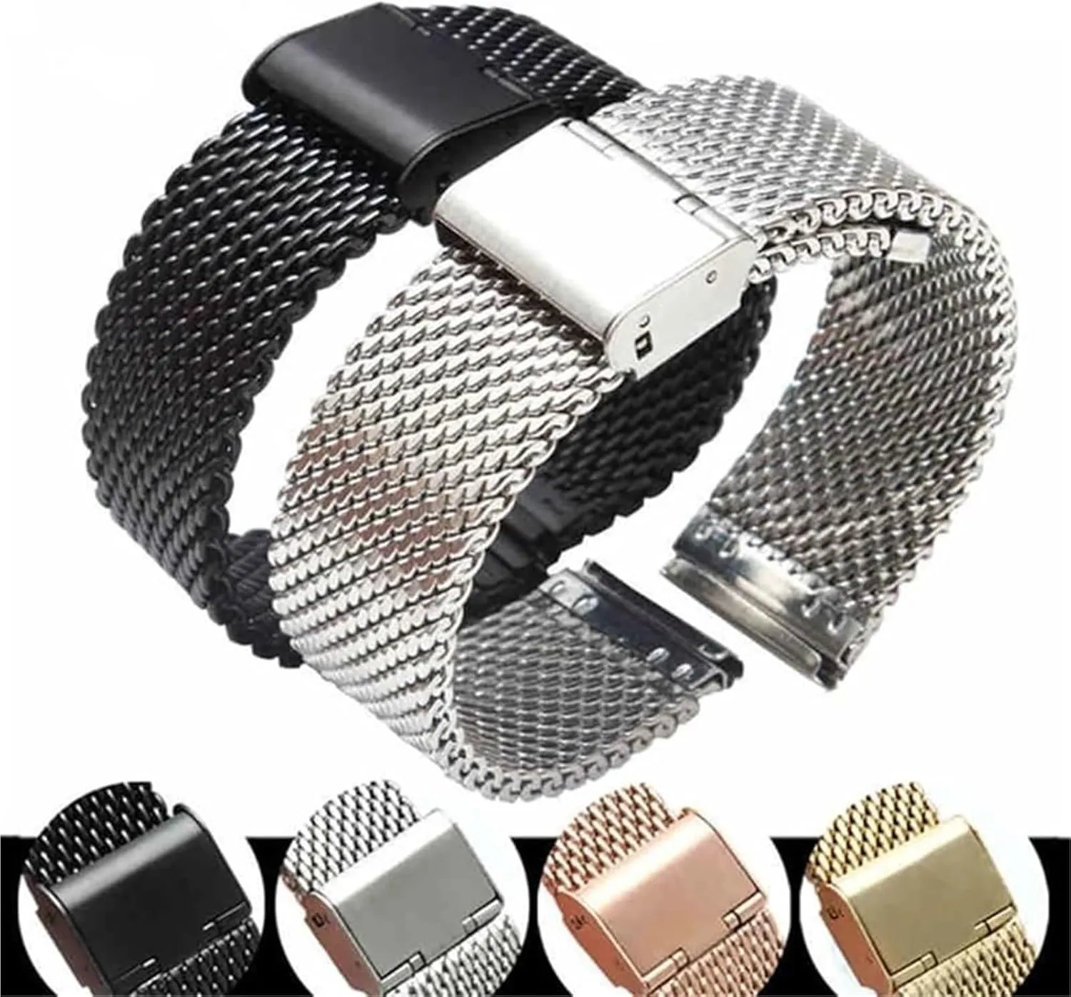 24mm 1.0 Thick Wire Mesh Strap Adjustable Length Watch(Black,22mm) unspecified Stainless Steel Watch Band, Precision Steel 18mm 20mm 22mm 