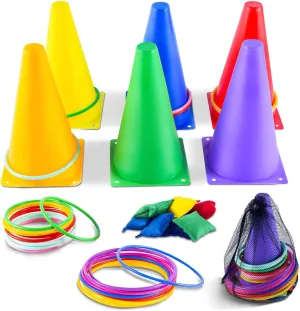 26 Pcs Plastic Colorful Cones Ring Toss Combo Set Outdoor Carnival Games for immersion Kids Adults Birthday Party Throwing Backyard Games OBTANIM 