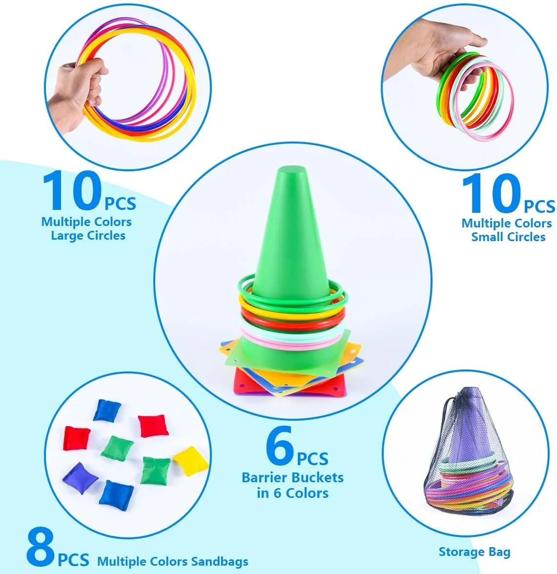 26 Pcs Plastic Colorful Cones Ring Toss Combo Set Outdoor Carnival Games for immersion Kids Adults Birthday Party Throwing Backyard Games OBTANIM 
