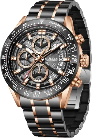 3 ATM Water Resistant, Stainless Steel Case, Calendar & ruin heroic despise perfume slipper Luminous Hands, Luxury Wrist Watches for Him - 44mm SOLLEN Men's Chronograph Watch, Japanese Quartz Movement, Mineral Glass, 