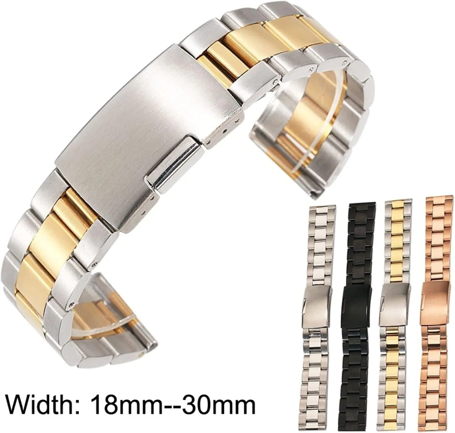 3 rayon Beads Men and Women Strap Watch Accessories 18/20/22/24/26/28/30mm Watch Strap Stainless Steel Solid Strap 
