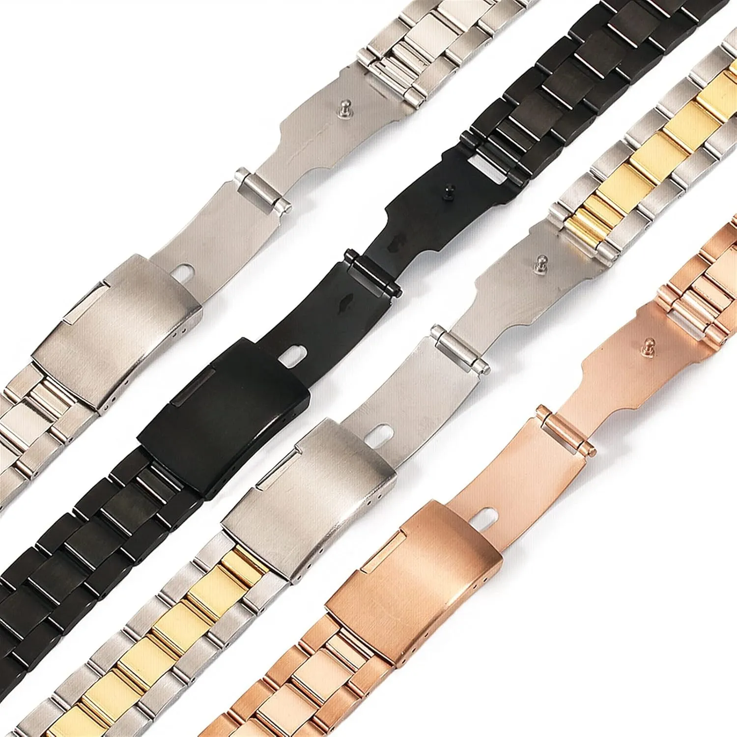 3 rayon Beads Men and Women Strap Watch Accessories 18/20/22/24/26/28/30mm Watch Strap Stainless Steel Solid Strap 