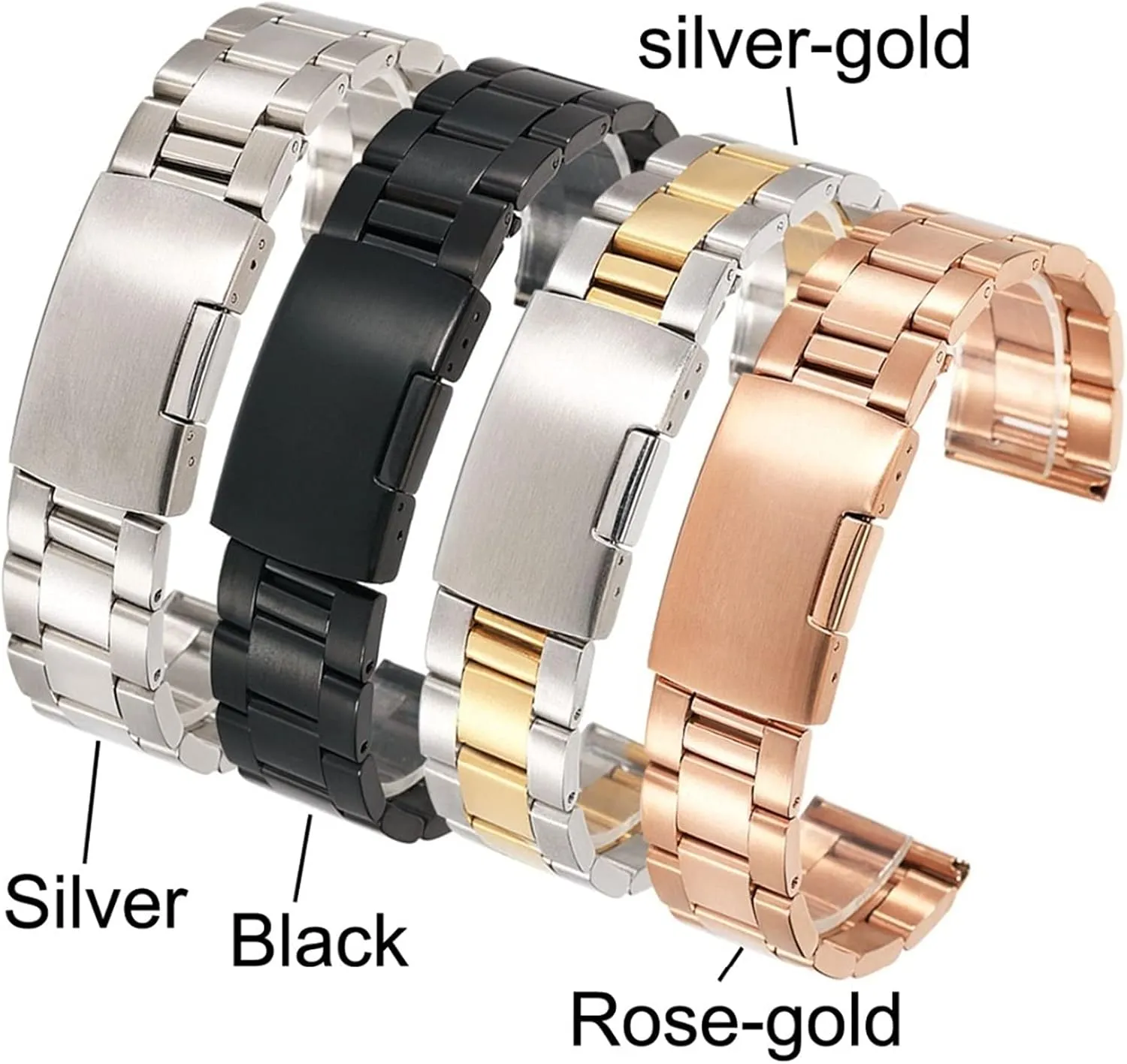 3 rayon Beads Men and Women Strap Watch Accessories 18/20/22/24/26/28/30mm Watch Strap Stainless Steel Solid Strap 