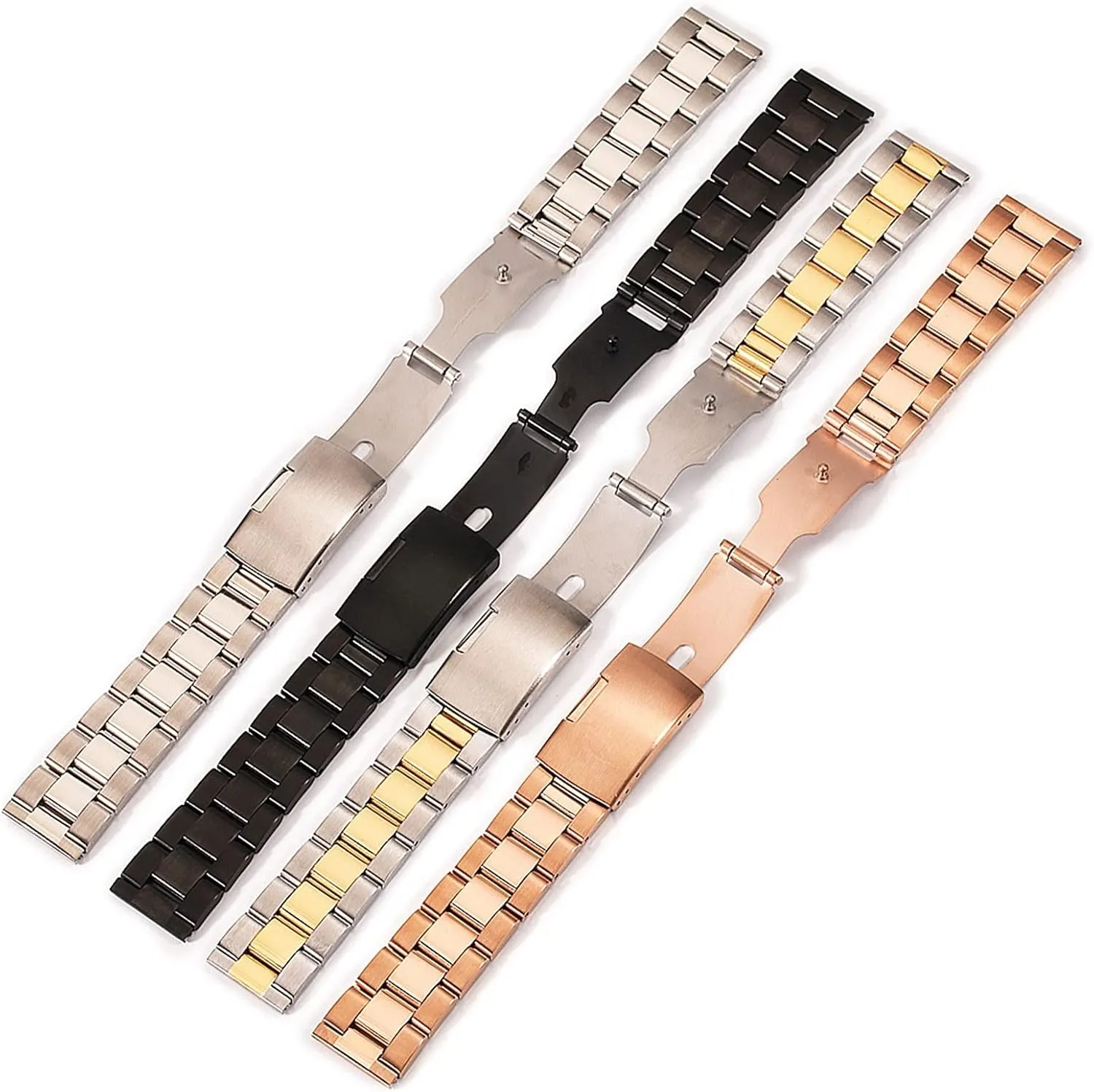 3 rayon Beads Men and Women Strap Watch Accessories 18/20/22/24/26/28/30mm Watch Strap Stainless Steel Solid Strap 