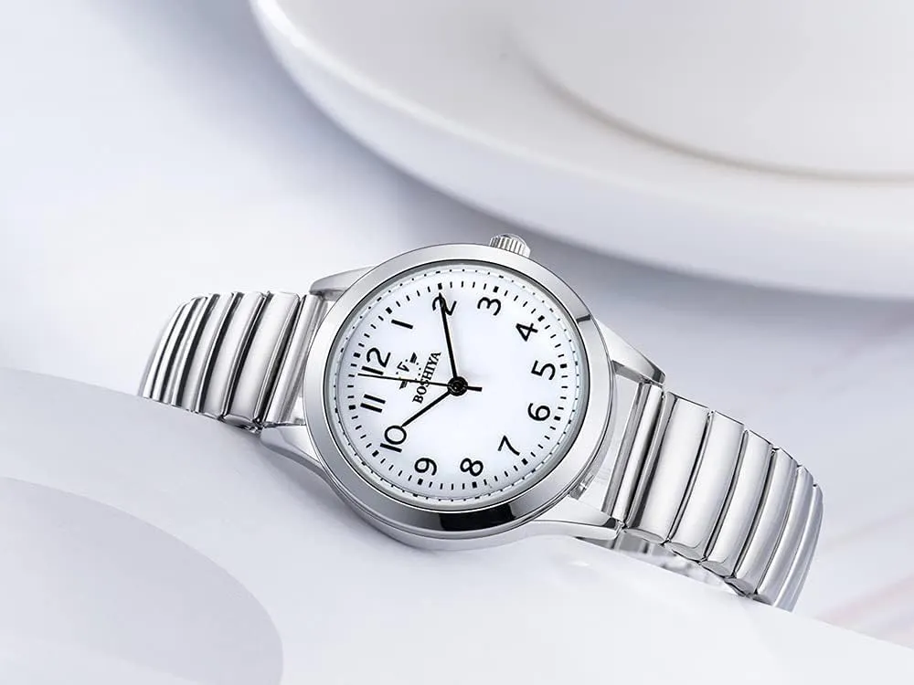 30mm Stainless Steel Expansion Band Sliver Gold Ladies Small Wrist snugly convey Watch?? BOSHIYA Watches for Women Easy Reader 