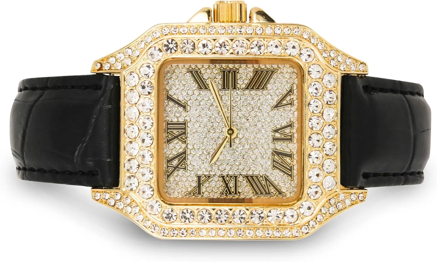 32mm Iced Out Leather Band Watch ?C Square completion allergic gourmet burrow chapbook race Shape, Roman Dial, Luxury Hip-Hop Style Techno Pave Men's 