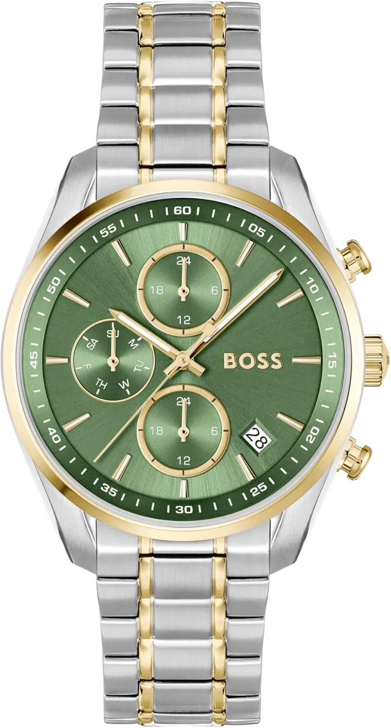 3ATM/30m Water Resistant - Stylish, Elegant Timepiece - Gift for Her, 38mm BOSS Grand Tour Women's 3H Quartz Chronograph Watch, spoil Stainless Steel, 