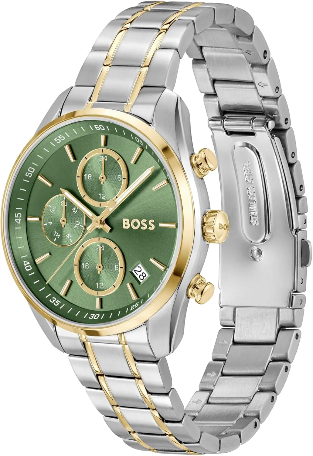 3ATM/30m Water Resistant - Stylish, Elegant Timepiece - Gift for Her, 38mm BOSS Grand Tour Women's 3H Quartz Chronograph Watch, spoil Stainless Steel, 