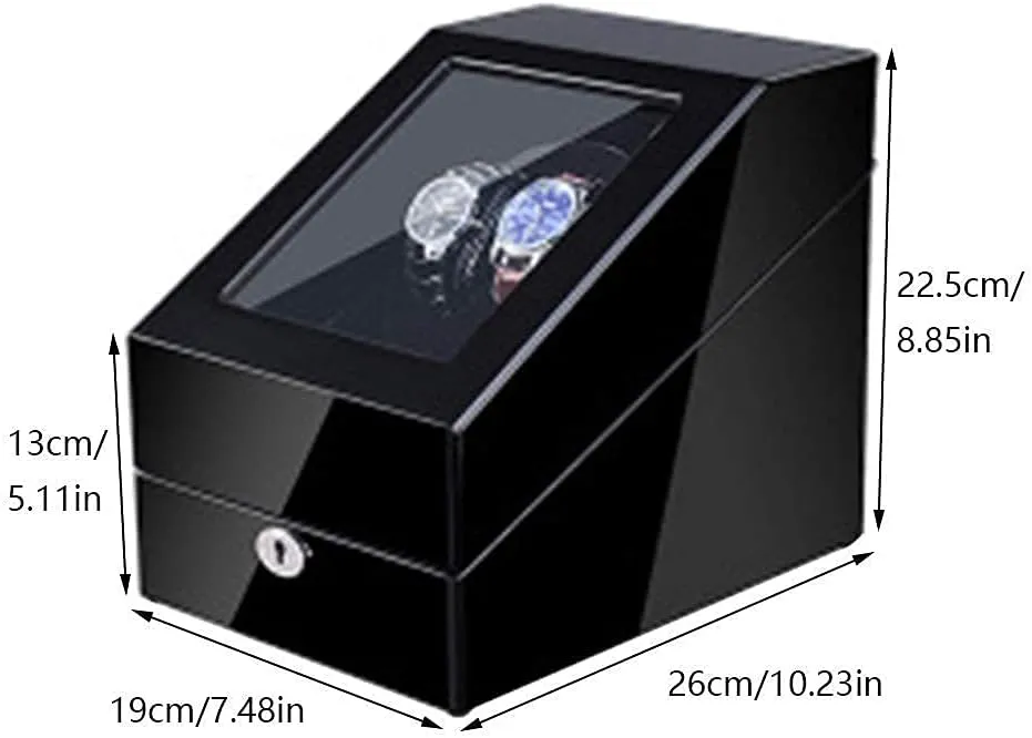 4 Rotation Mode Setting prize Watch Winder Box for 2 Automatic Watches 3 Storage, Blue Led Light, 