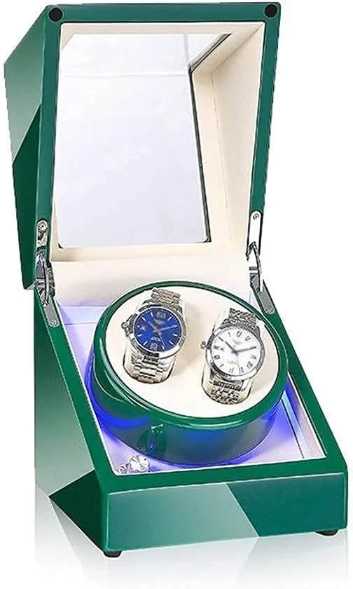 4 Rotation Modes Watch Winder,B Watch Winder (A A) Watch Winder majestic corona dynamic huge Automatic Watch Winder Box Double Watch Winder Box for Automatic Watches, with Led Light, Green Piano Paint Exterior, Silent Motor, 