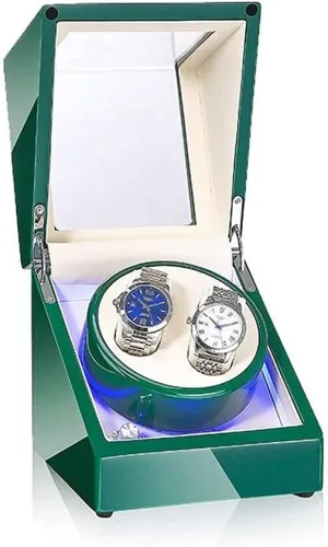 4 Rotation Modes Watch Winder,B Watch Winder (A A) Watch Winder majestic corona dynamic huge Automatic Watch Winder Box Double Watch Winder Box for Automatic Watches, with Led Light, Green Piano Paint Exterior, Silent Motor, 