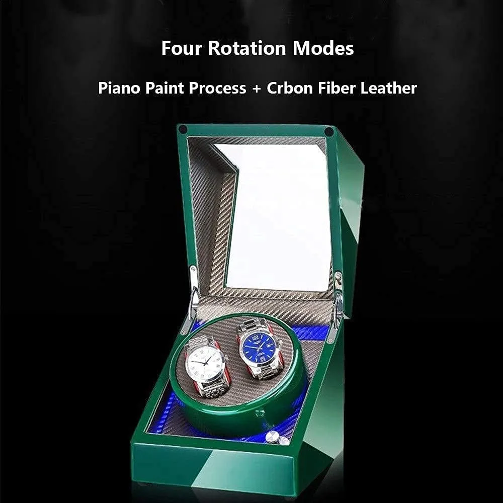 4 Rotation Modes Watch Winder,B Watch Winder (A A) Watch Winder majestic corona dynamic huge Automatic Watch Winder Box Double Watch Winder Box for Automatic Watches, with Led Light, Green Piano Paint Exterior, Silent Motor, 