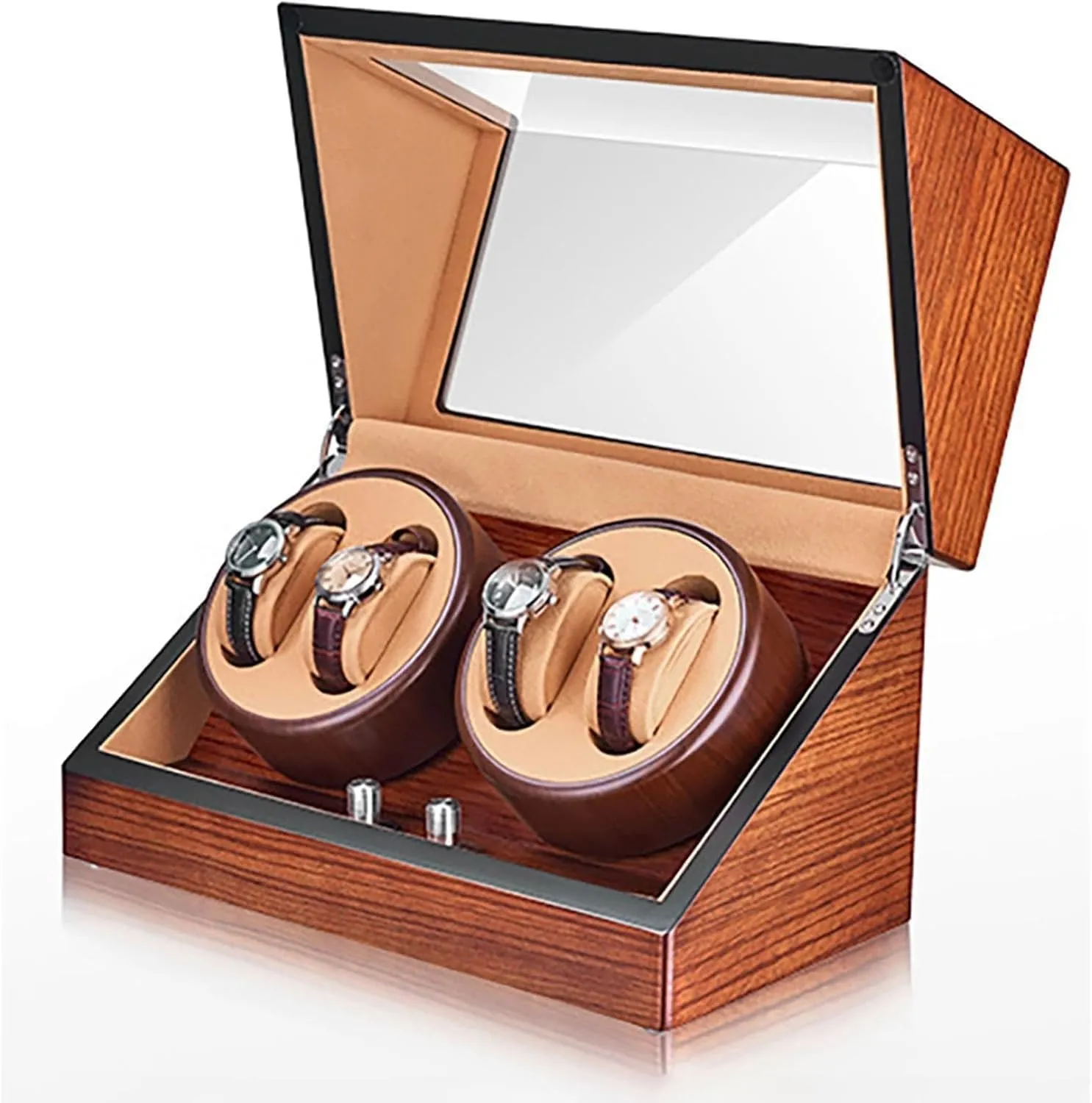 4 Watch Winder Box flu lull slacken postwar chic libel for Automatic Watches with Quiet Motor, Handmade Wooden Frame Genuine Leather Luxury 