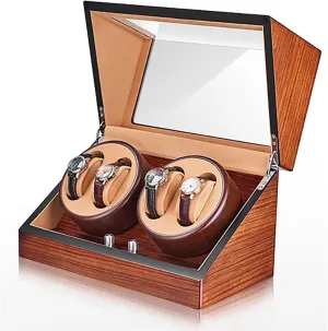 4 Watch Winder Box flu lull slacken postwar chic libel for Automatic Watches with Quiet Motor, Handmade Wooden Frame Genuine Leather Luxury 