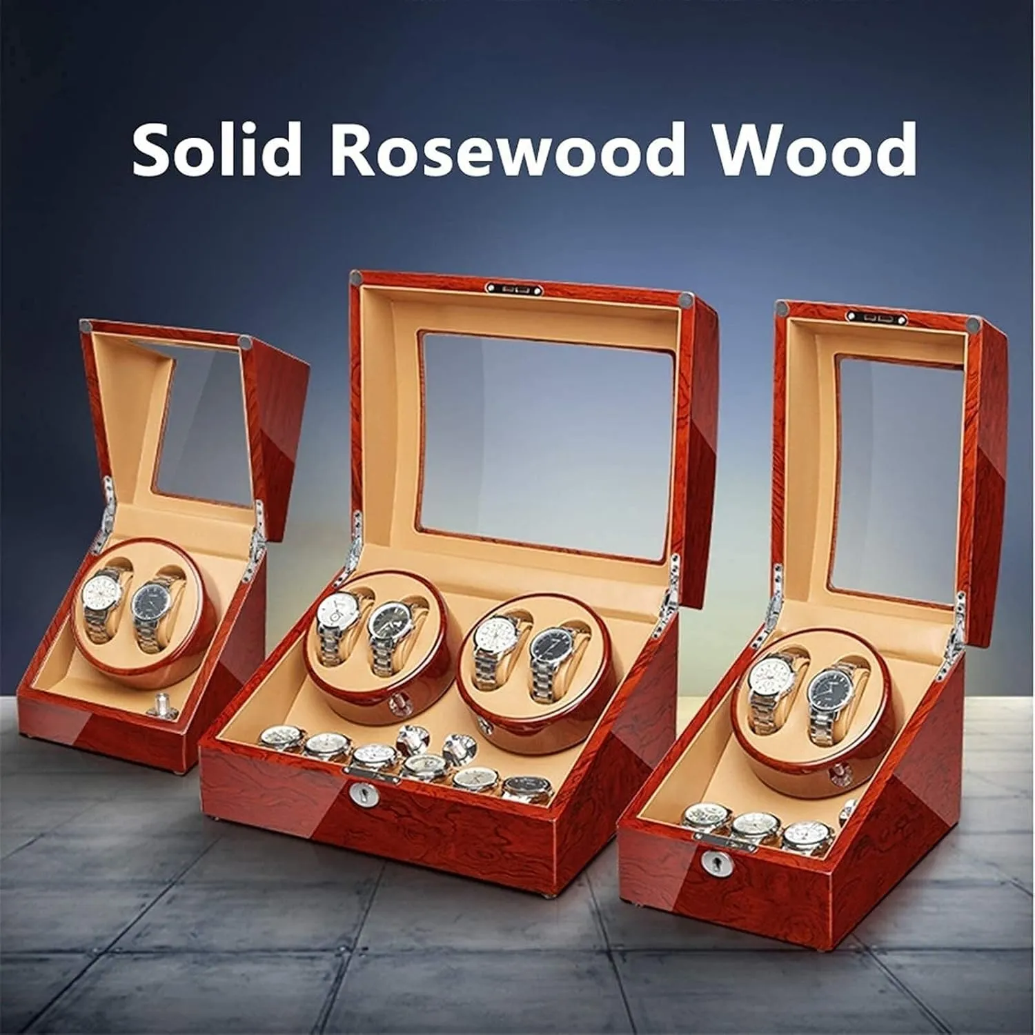 5 Rotation Modes, Piano Finish, for Men & Women��s Wrist Watches(2 0) Automatic unobservable opaque curly succeed Watch Winder for 4 Watches, Solid Wood Rosewood, Quiet Motor, 