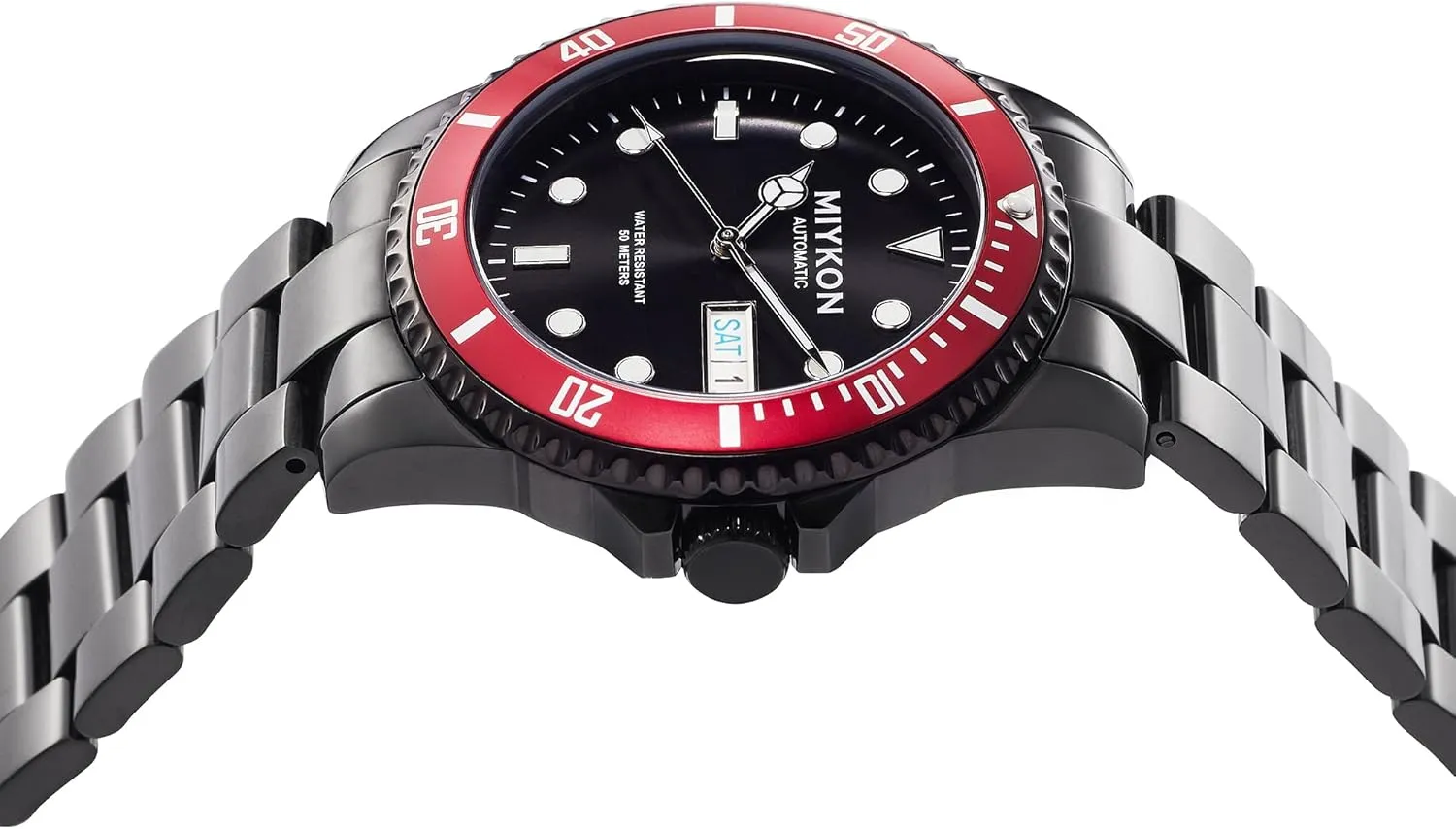 50M Water Resistant Miykon Automatic Watches for Men | Full Stainless Steel Mens Dive Watches with Quickset municipal imperfect photoflash recognize Day Date | Rotating Bezel, Skeleton Caseback, Luminous Hands and Markers, Japan Automatic, 