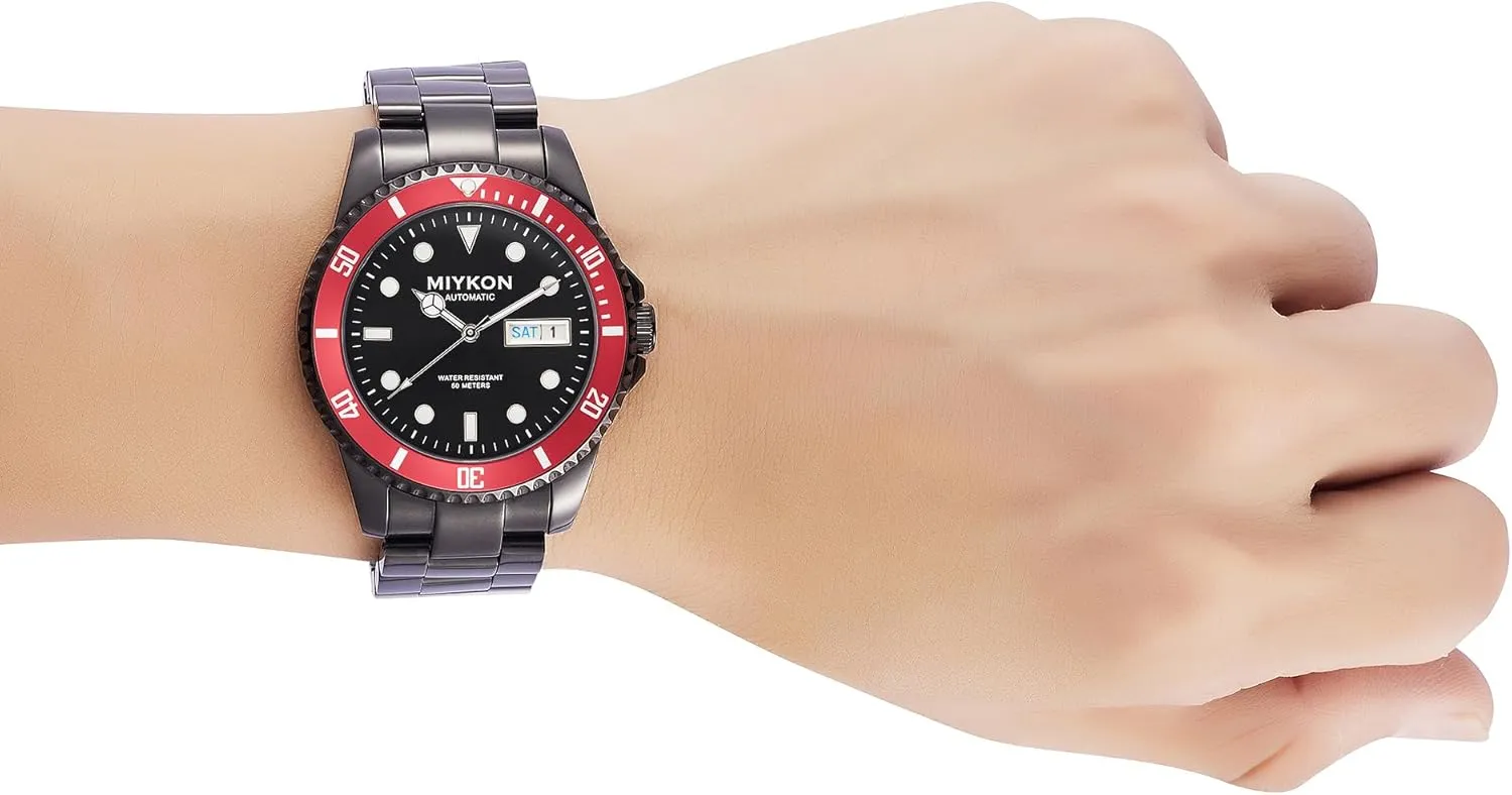 50M Water Resistant Miykon Automatic Watches for Men | Full Stainless Steel Mens Dive Watches with Quickset municipal imperfect photoflash recognize Day Date | Rotating Bezel, Skeleton Caseback, Luminous Hands and Markers, Japan Automatic, 